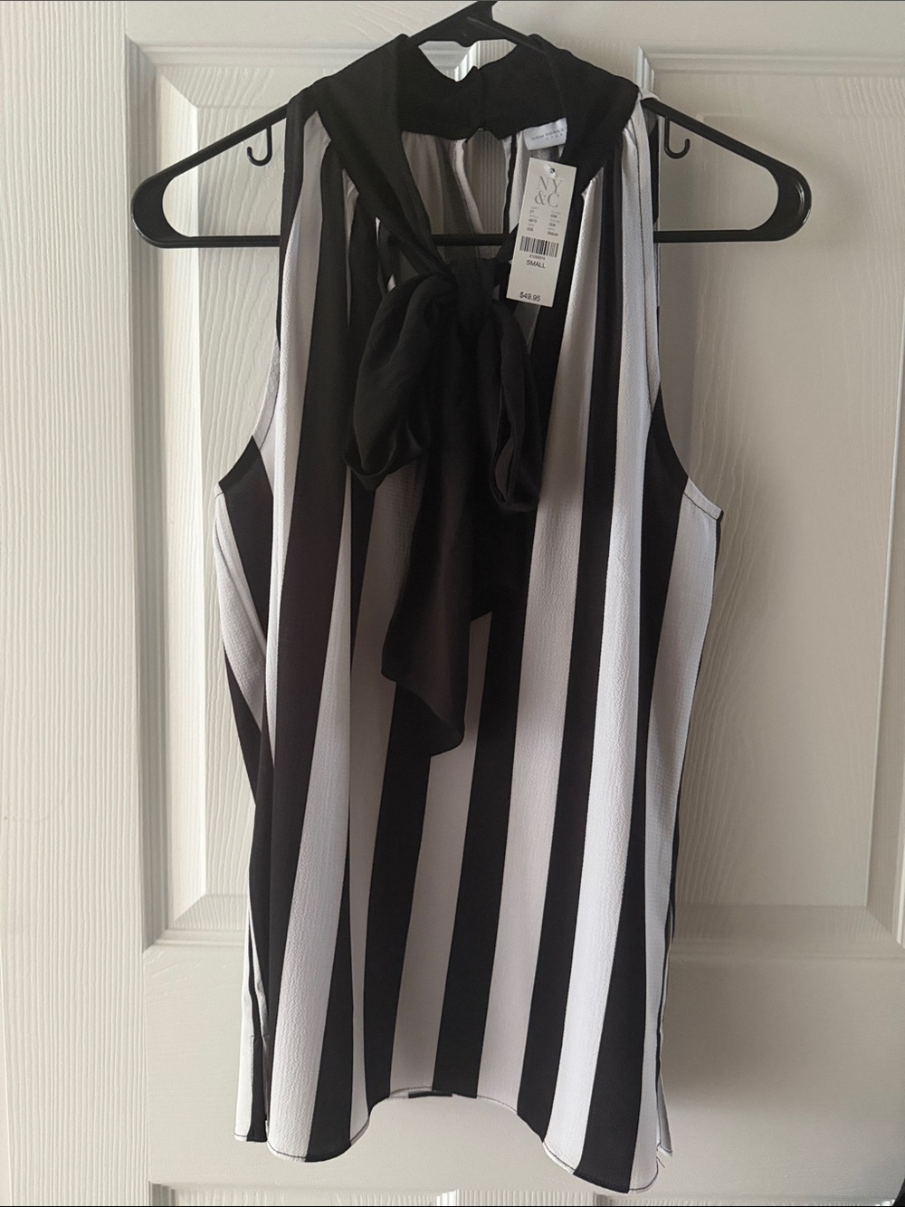 NWT NY&Co. Black & White Striped Tie-Neck Sleeveless Top, Women’s Small